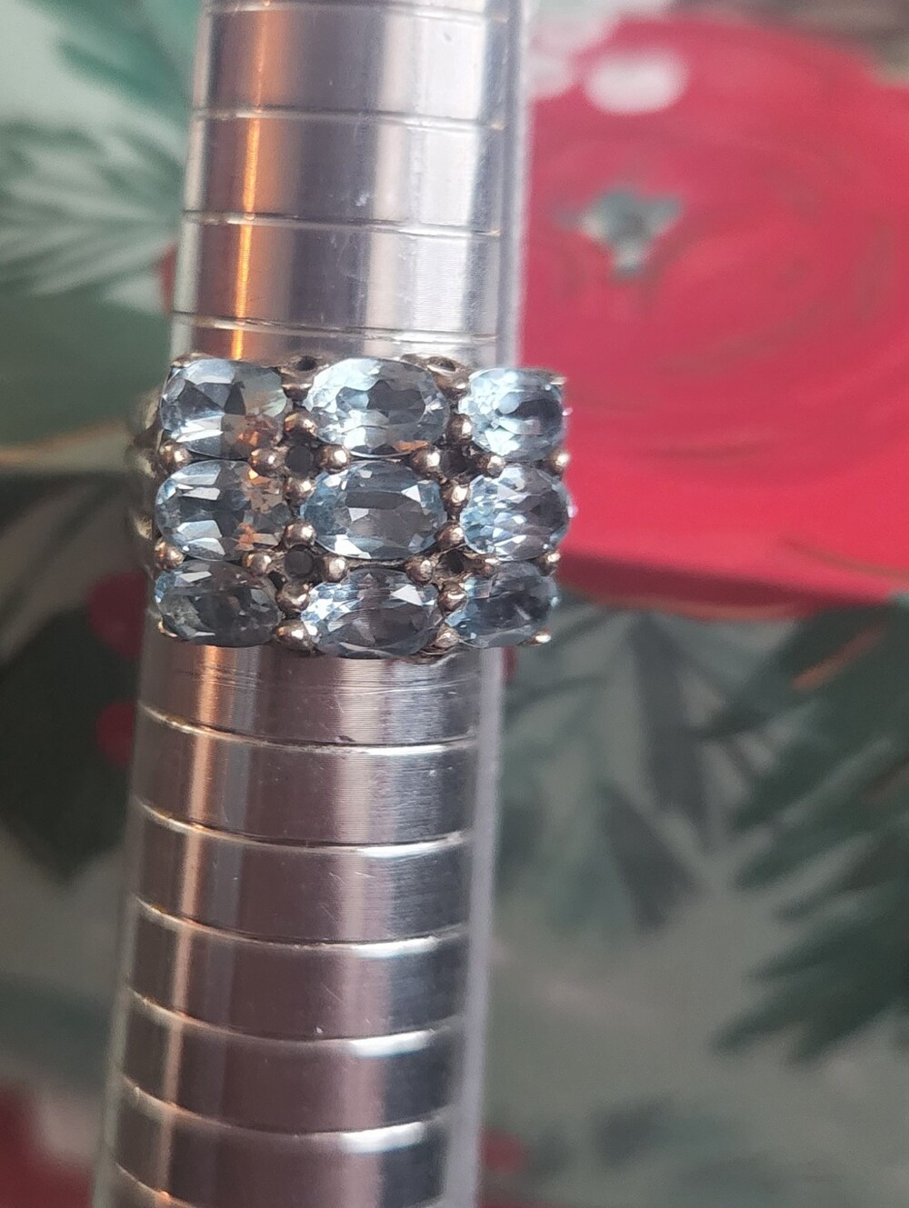 Vintage Chapal-Zenray NF 925 Gold Over Silver Blue Topaz Cluster Ring Size 7.75